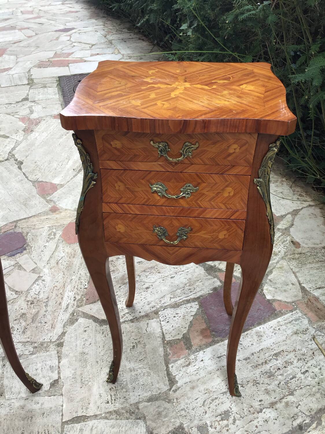 Pair of Louis XV style marquetry bedside tables