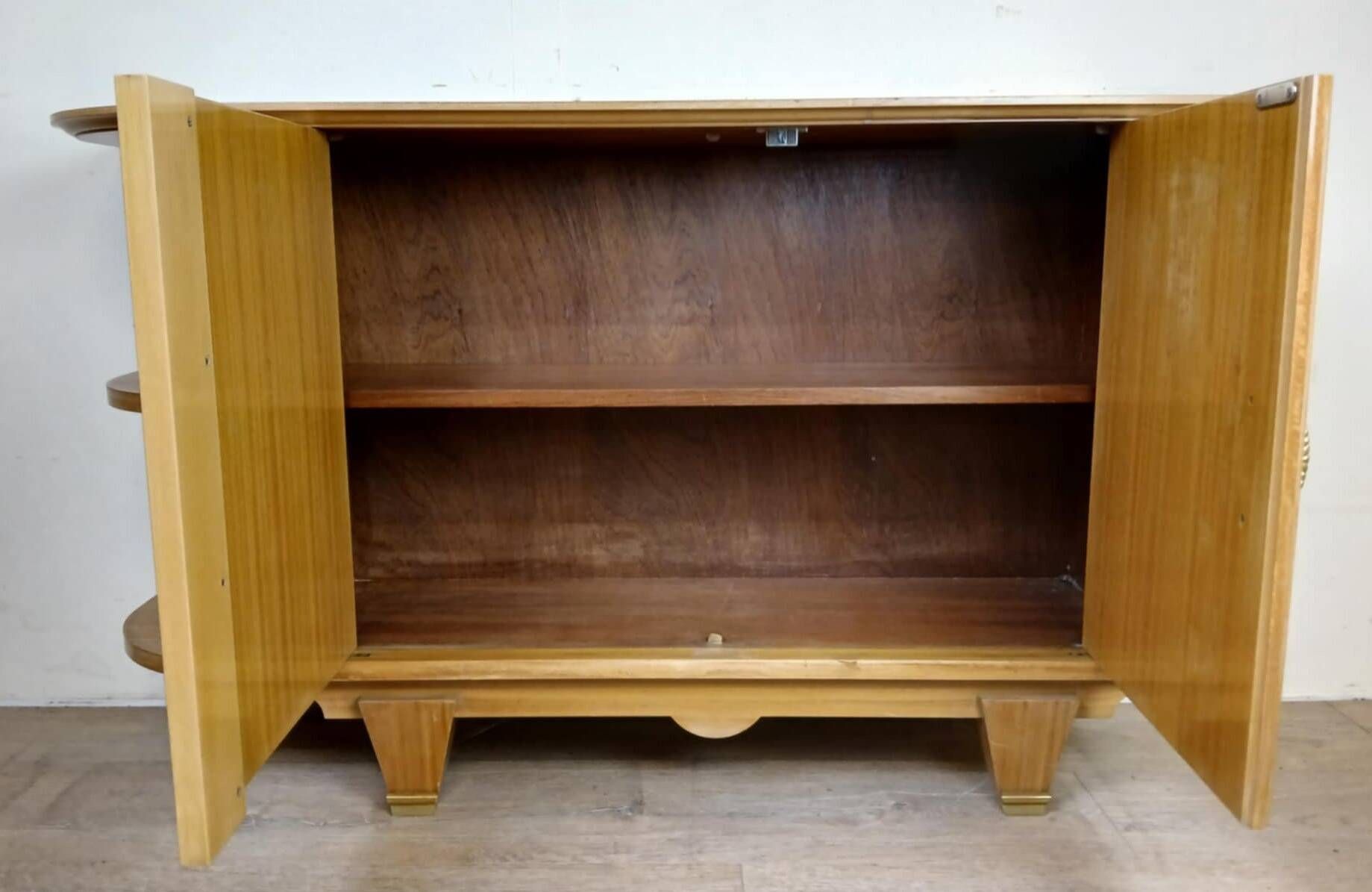 According to Jules Leleu: Rare corner sideboard in light wood, Art Deco period, circa 1930
