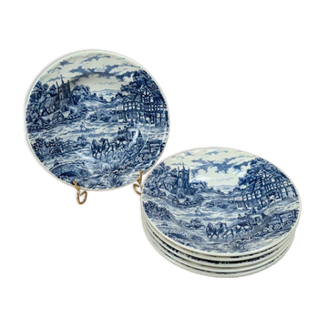 Set of 6 vintage blue Castellania deep plates.
