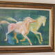 Framed painting representing horses, signed, XX th