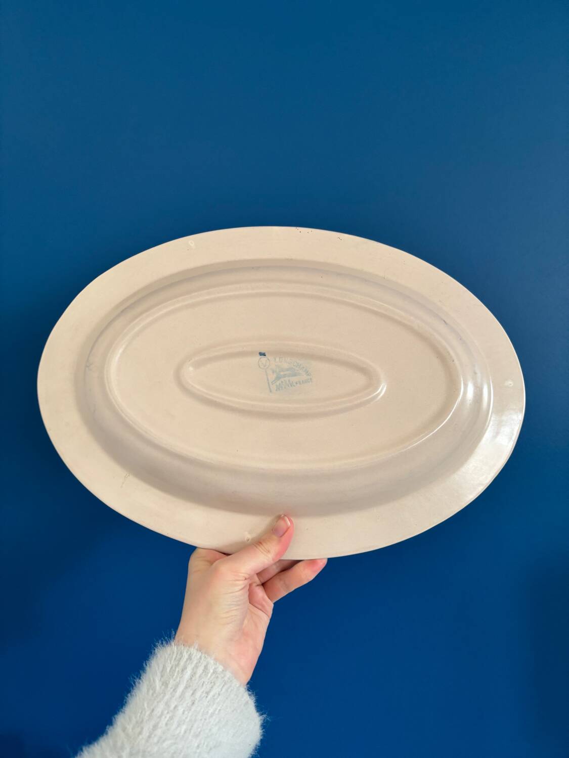 Plat de service Longchamp fleur bleue