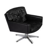 Mid-century black leather swivel chair by Lystager, 1960s