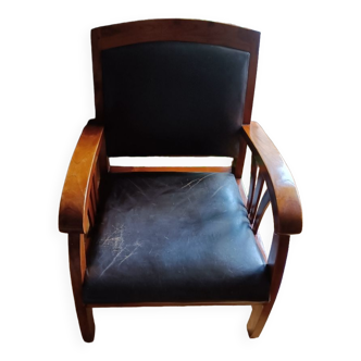 Teak and leather colonial armchair