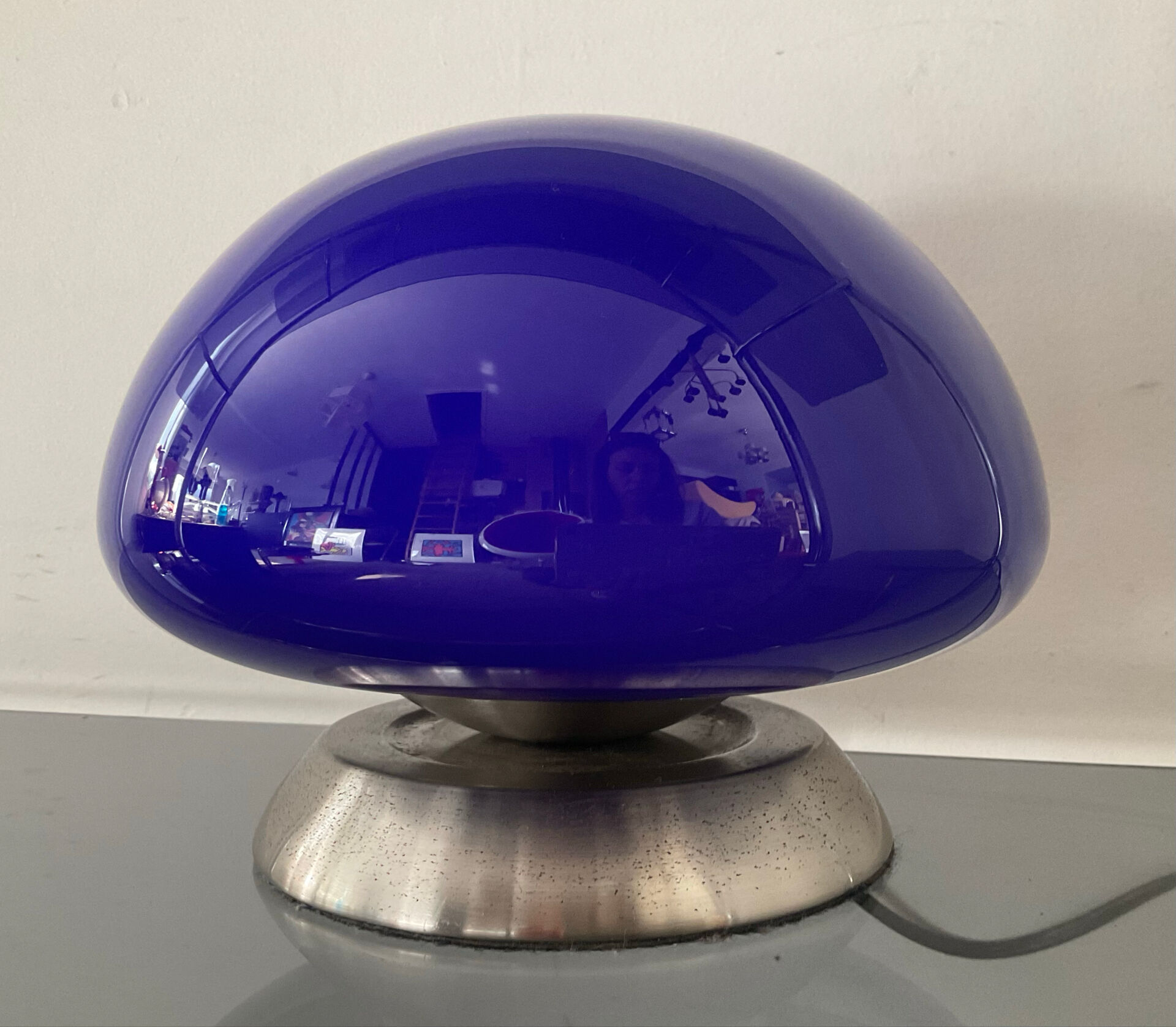 Vintage blue opaline mushroom lamp from the 1980s.