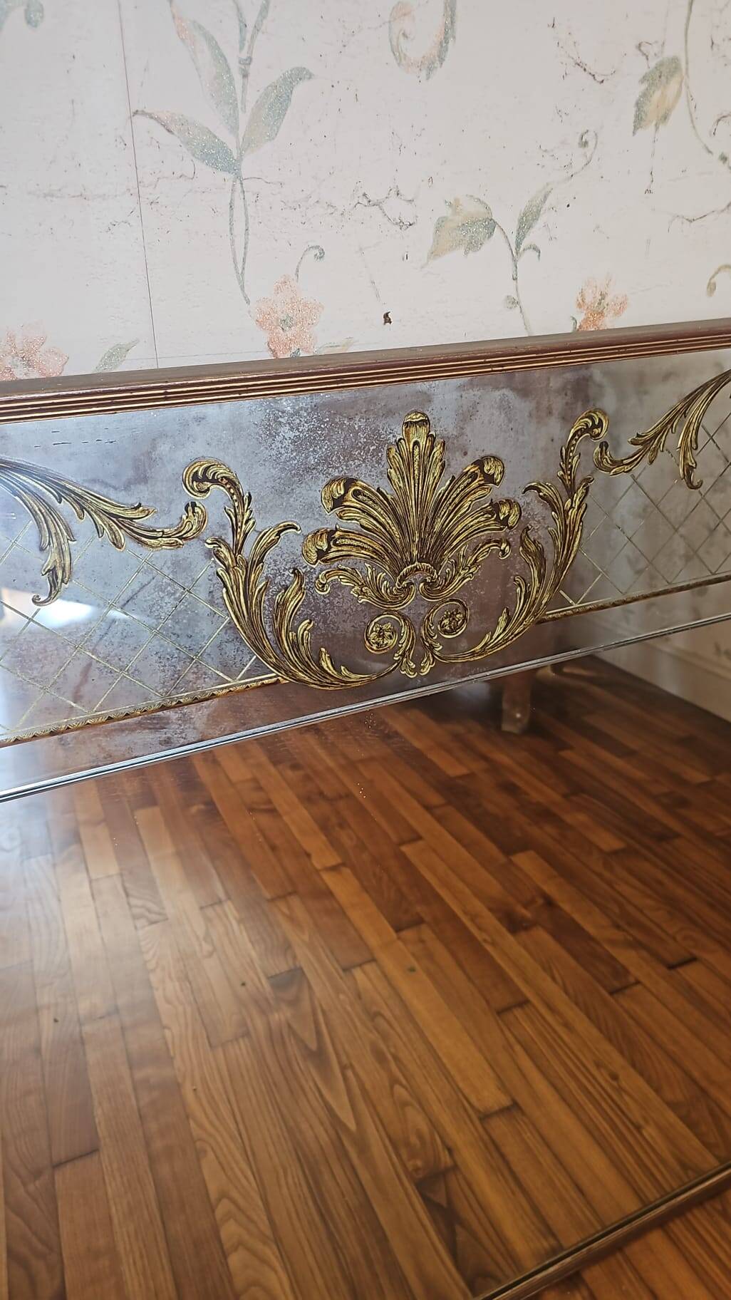 Large antique mirror with gilded decoration on engraved glass – Baroque style