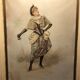 Pair Old Fashion Engraving Color + Frame Wood Vintage Cream