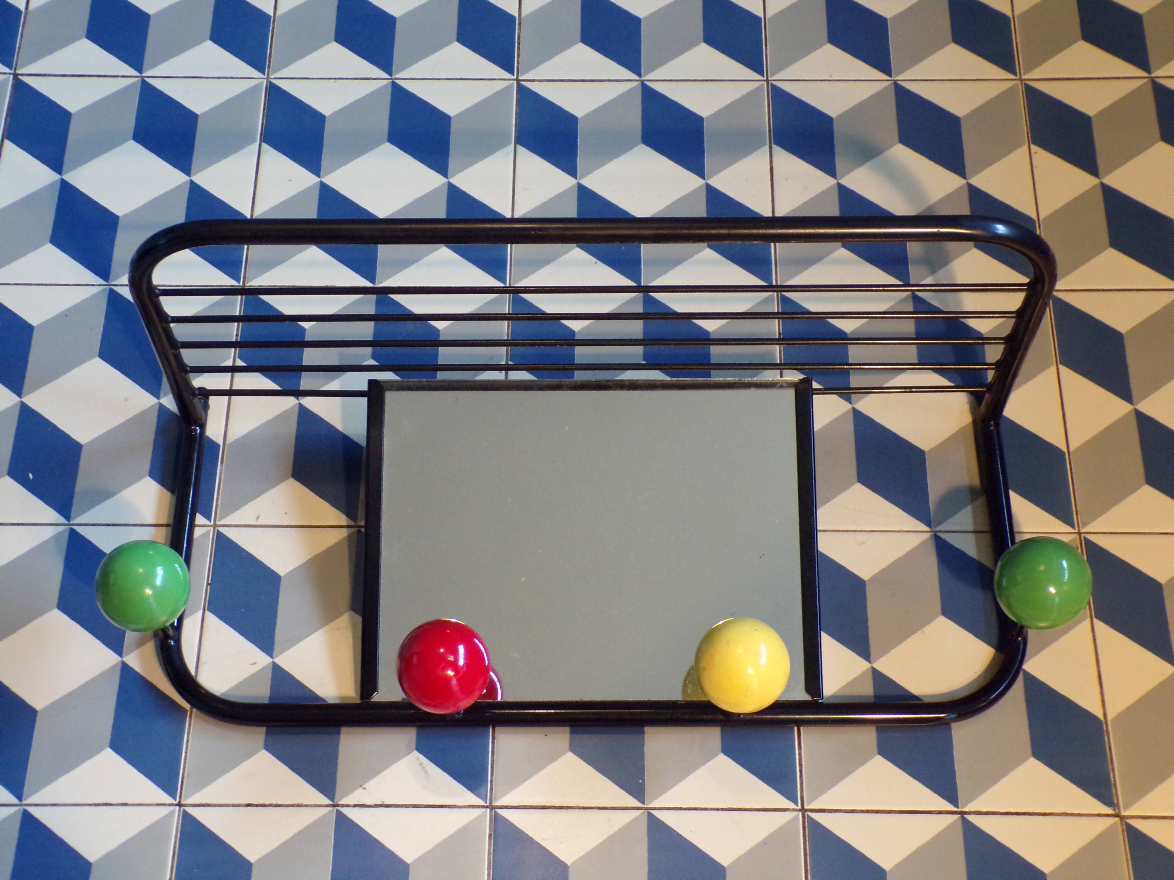 Vintage coat racks with balls and mirror