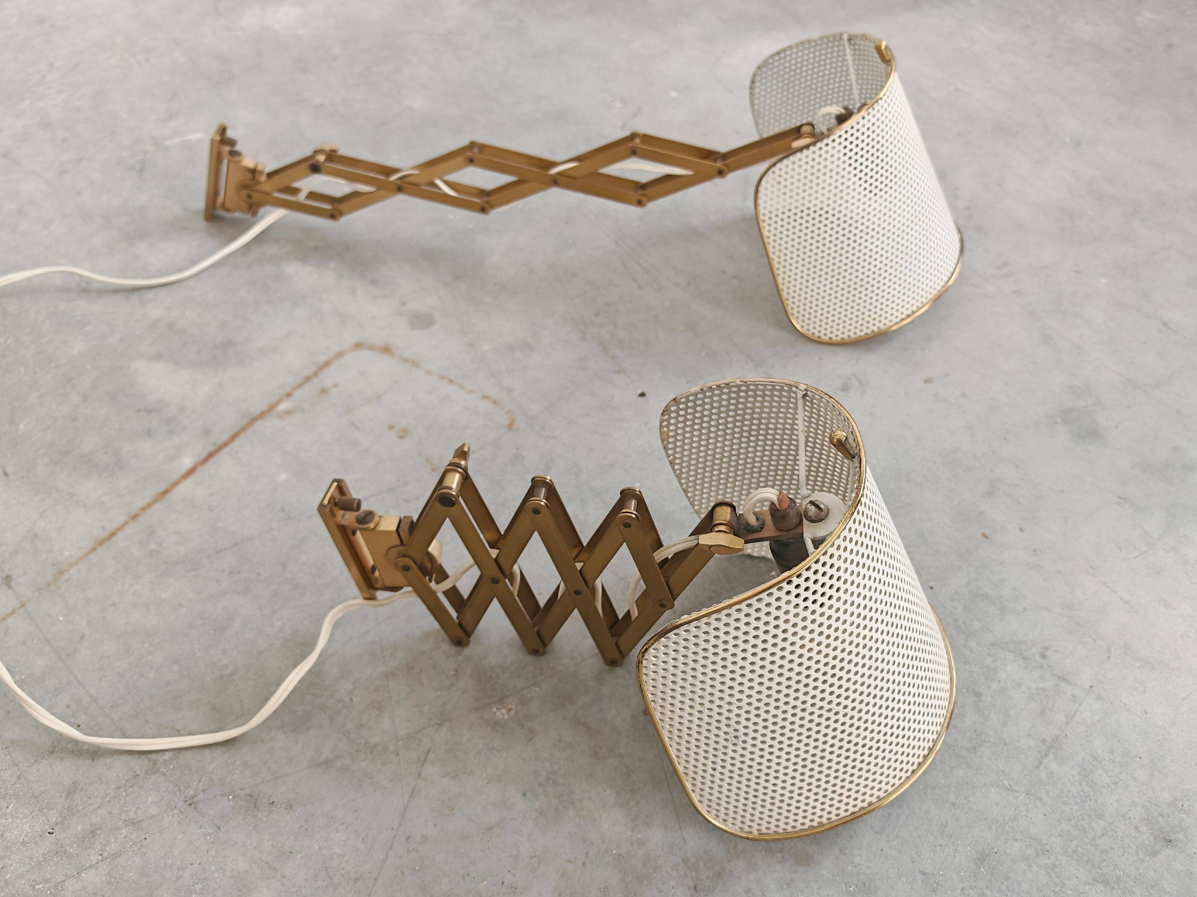 Pair of adjustable scissor wall lamps Mid Century Modern by Alfred Müller for AMBA