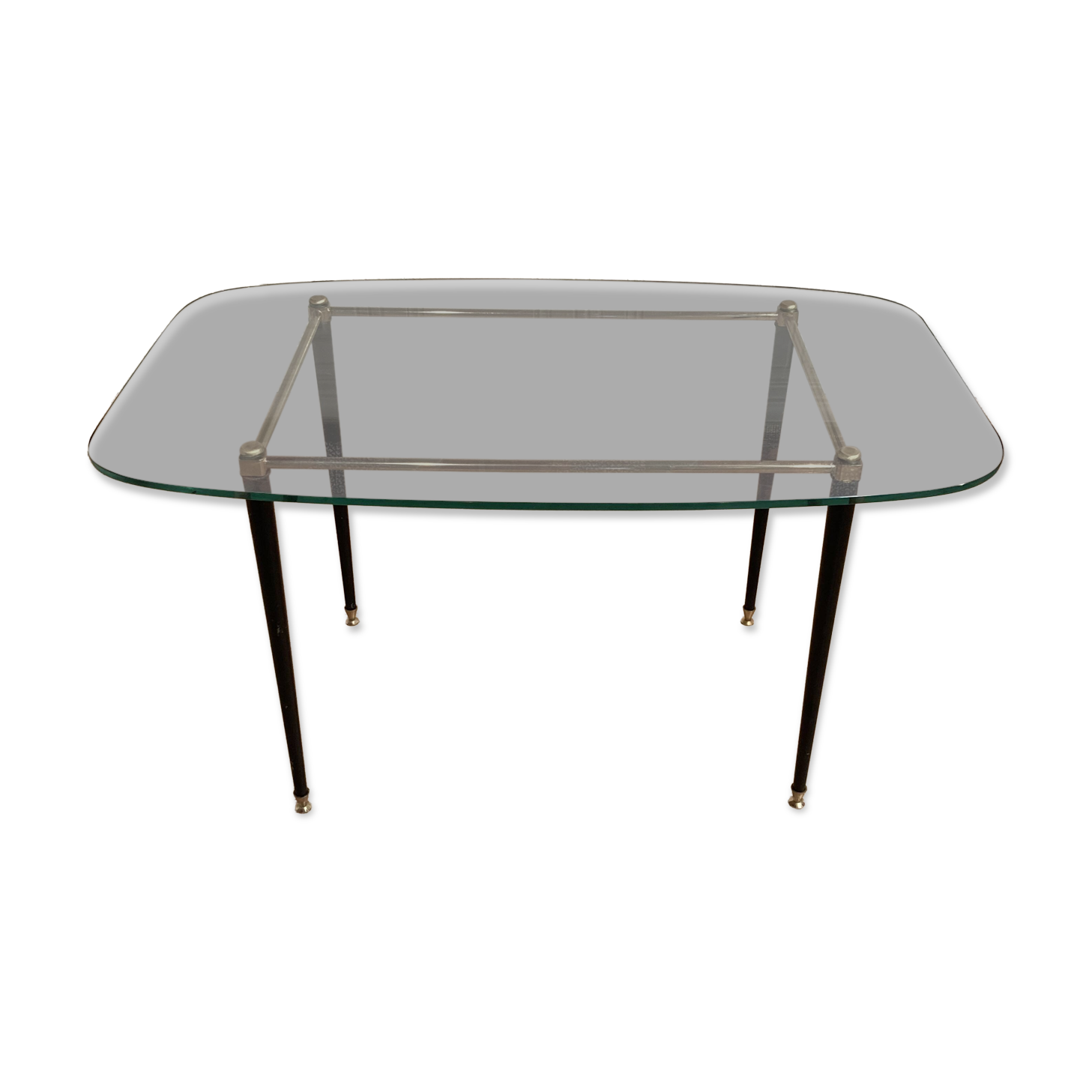 Table basse design 1950 verre et métal.