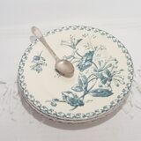 Set of 4 dessert plates in opaque porcelain of Gien model Honeysuckle, iron earth