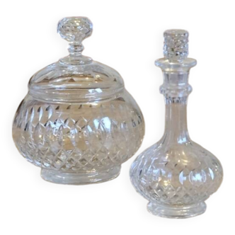 Glass objects - miniature sugar bowl and carafe
