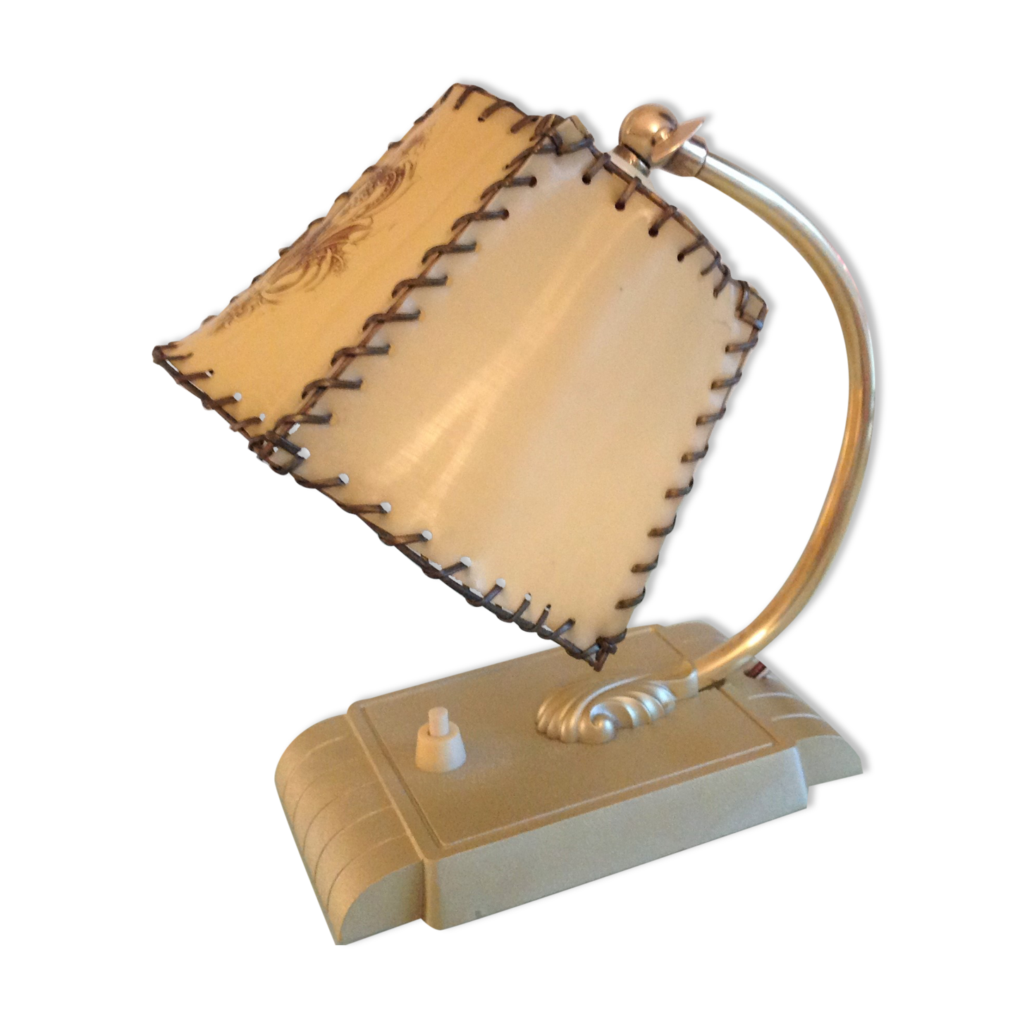 Brass bedside lamp and beige lampshade art deco style