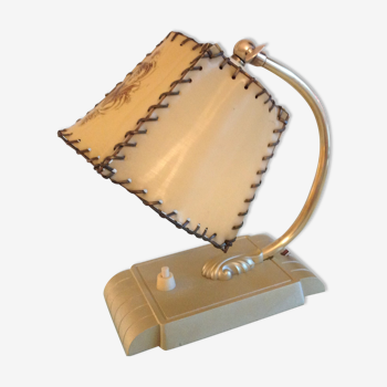 Brass bedside lamp and beige lampshade art deco style