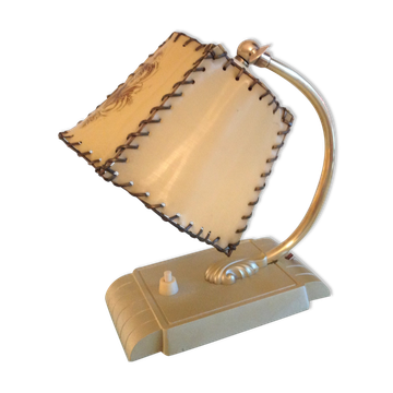 Lampe de chevet en laiton et abat jour beige  style art déco