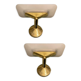 Brass Satinated Glass Sconces, 1980s, Set of 2