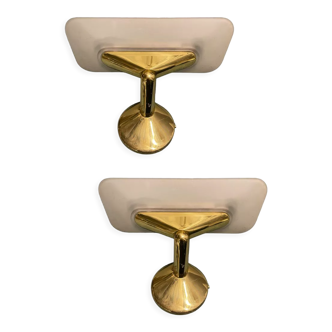 Brass Satinated Glass Sconces, 1980s, Set of 2