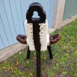Tripod chair/stool in wood and goatskin