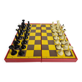 Vintage 80s Latvian Travel Magnetic Chess Set Complete with Pieces and Board