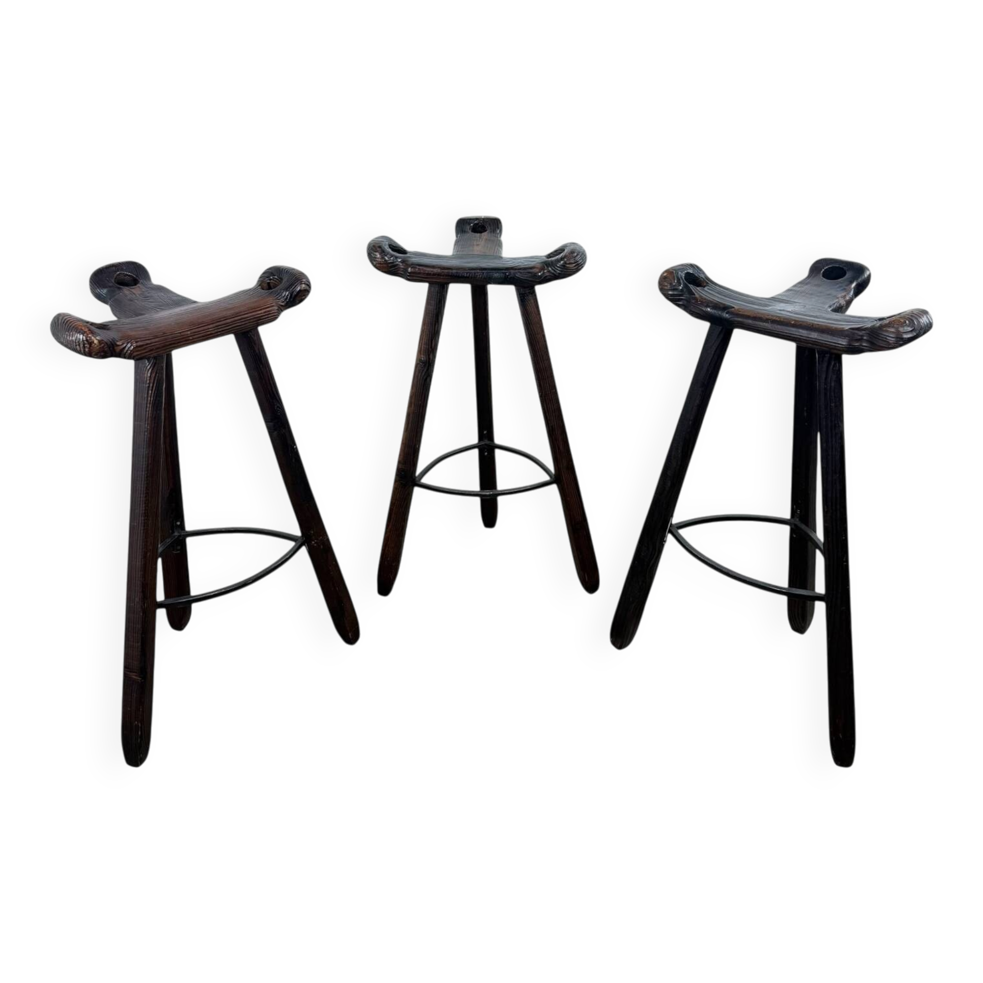 Set of 3 Vintage Spanish Brutalist Marbella Stools