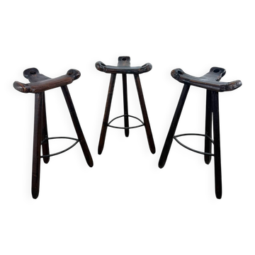 Ensemble de 3 tabourets brutalistes vintage espagnols de Marbella