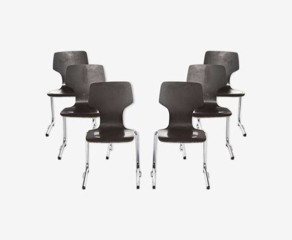 Lot de 6 chaises en bois teinté