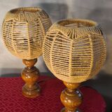 pair of Scandinavian style bedside lamps, vintage design, rope lampshade 3