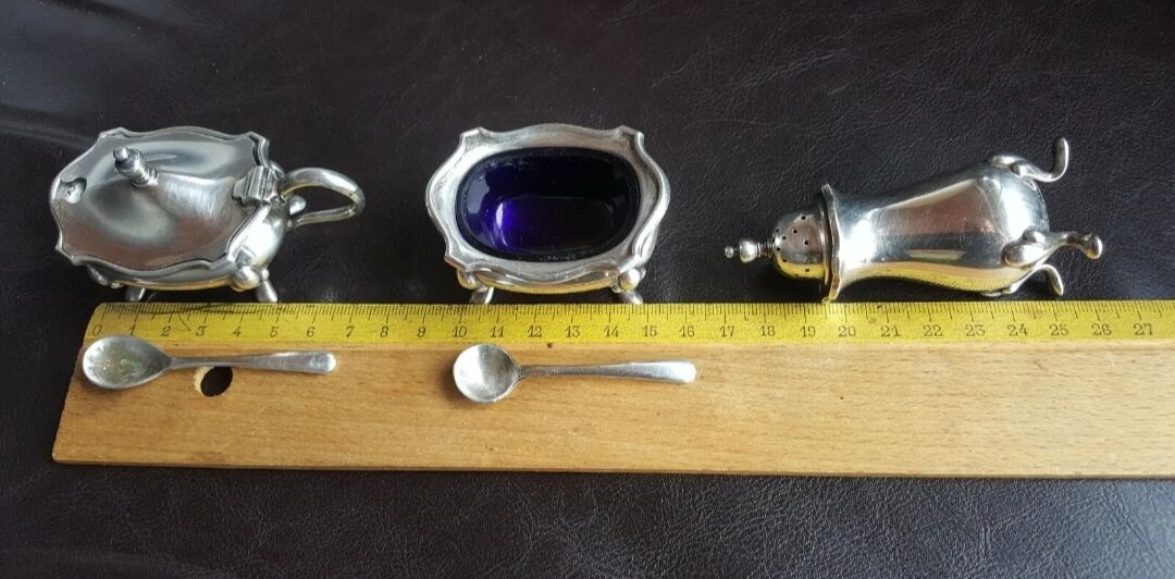 Old condiment set mappin & webb silver metal 20th miniature | Selency