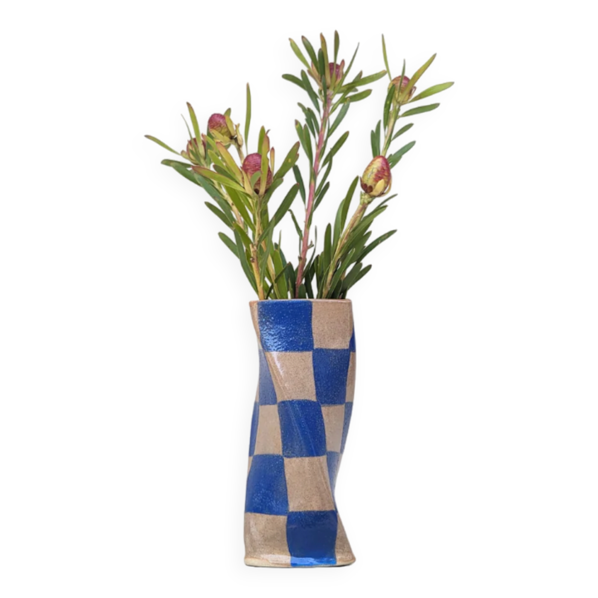 Blue Check Twist Vase