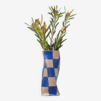 Blue Check Twist Vase