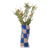 Vase à carreaux bleu
