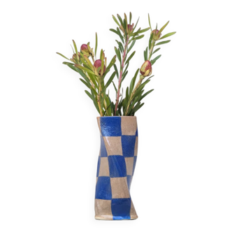 Blue Check Twist Vase