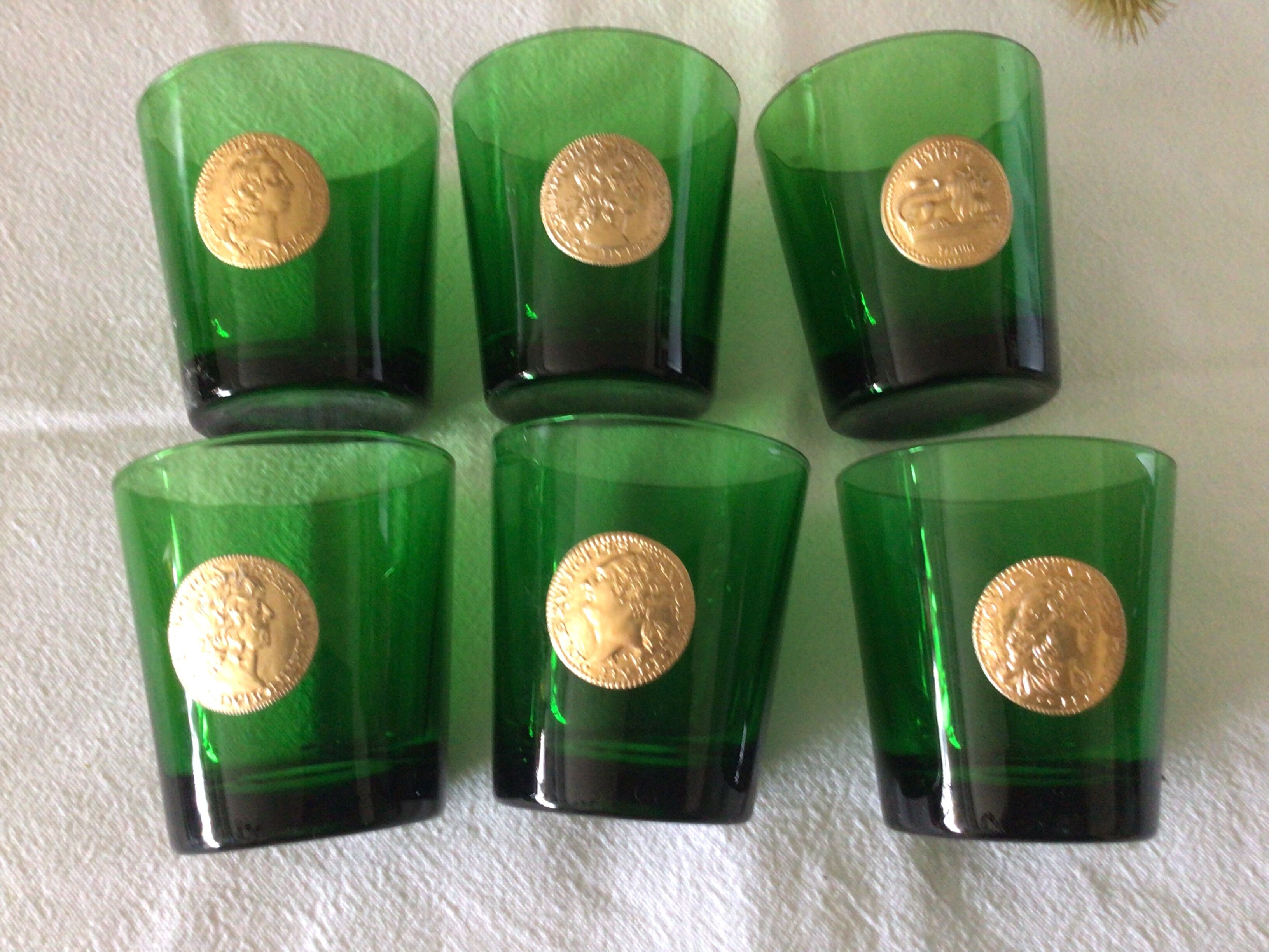 Set of six green glasses