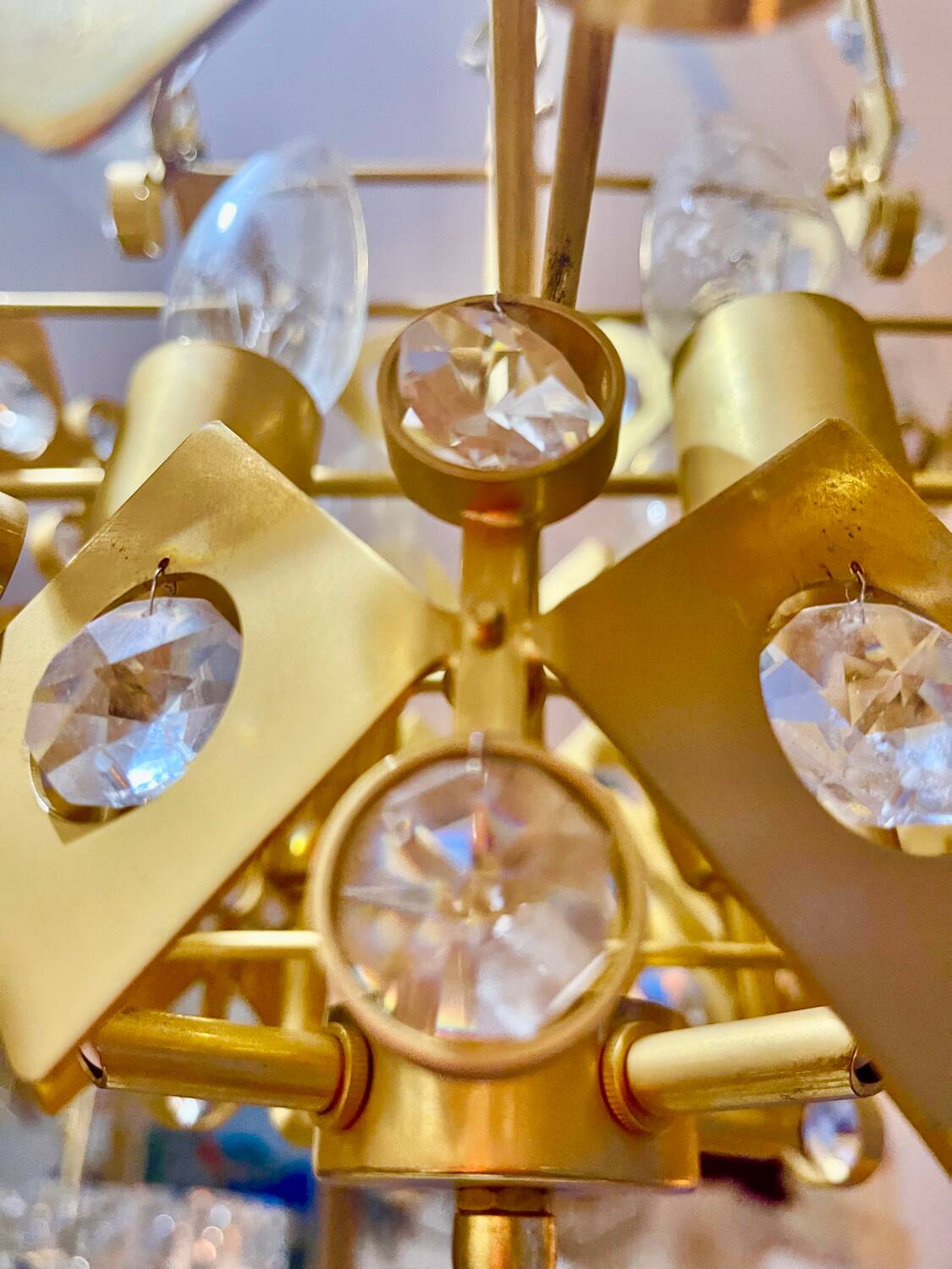 Brutalist Palwa crystal and gilt chandelier, 1960s