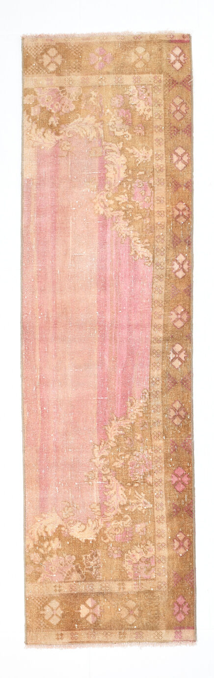 2x7 pink and brown turkish runner rug, 204x58cm
