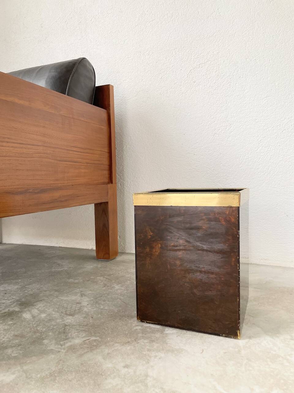 Tortoiseshell, resin and brass trash can from the 50s