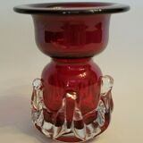 Bougeoir en verre d'art rouge