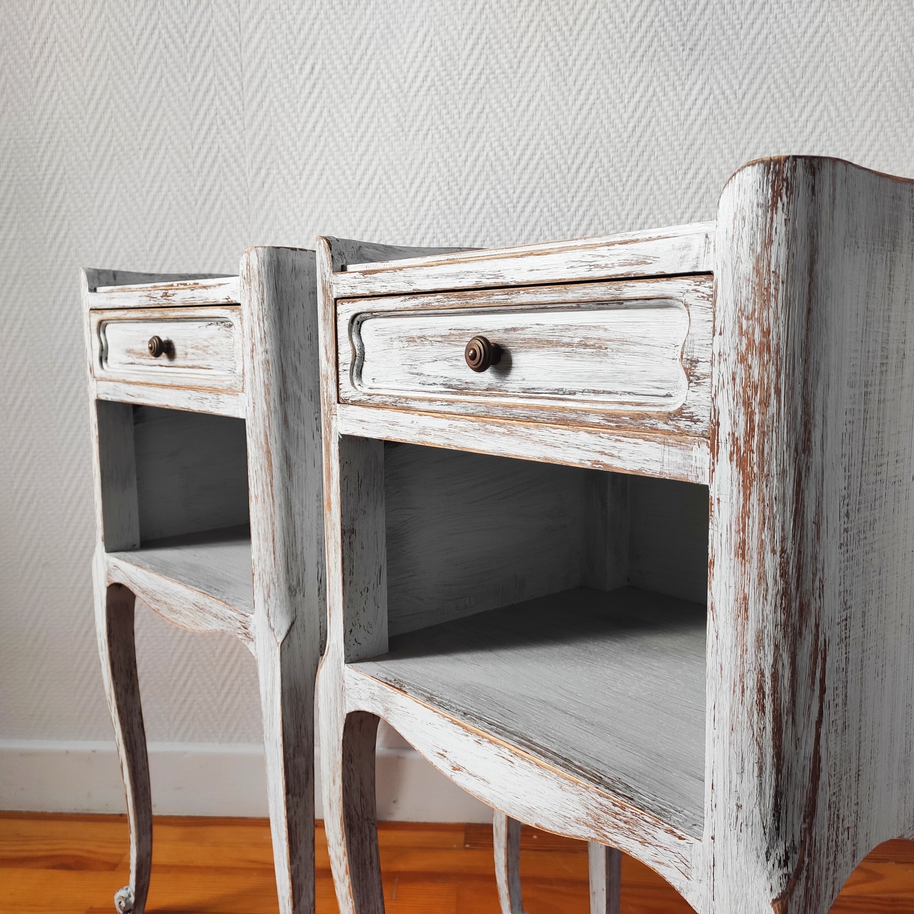 Pair of patinated bedside tables