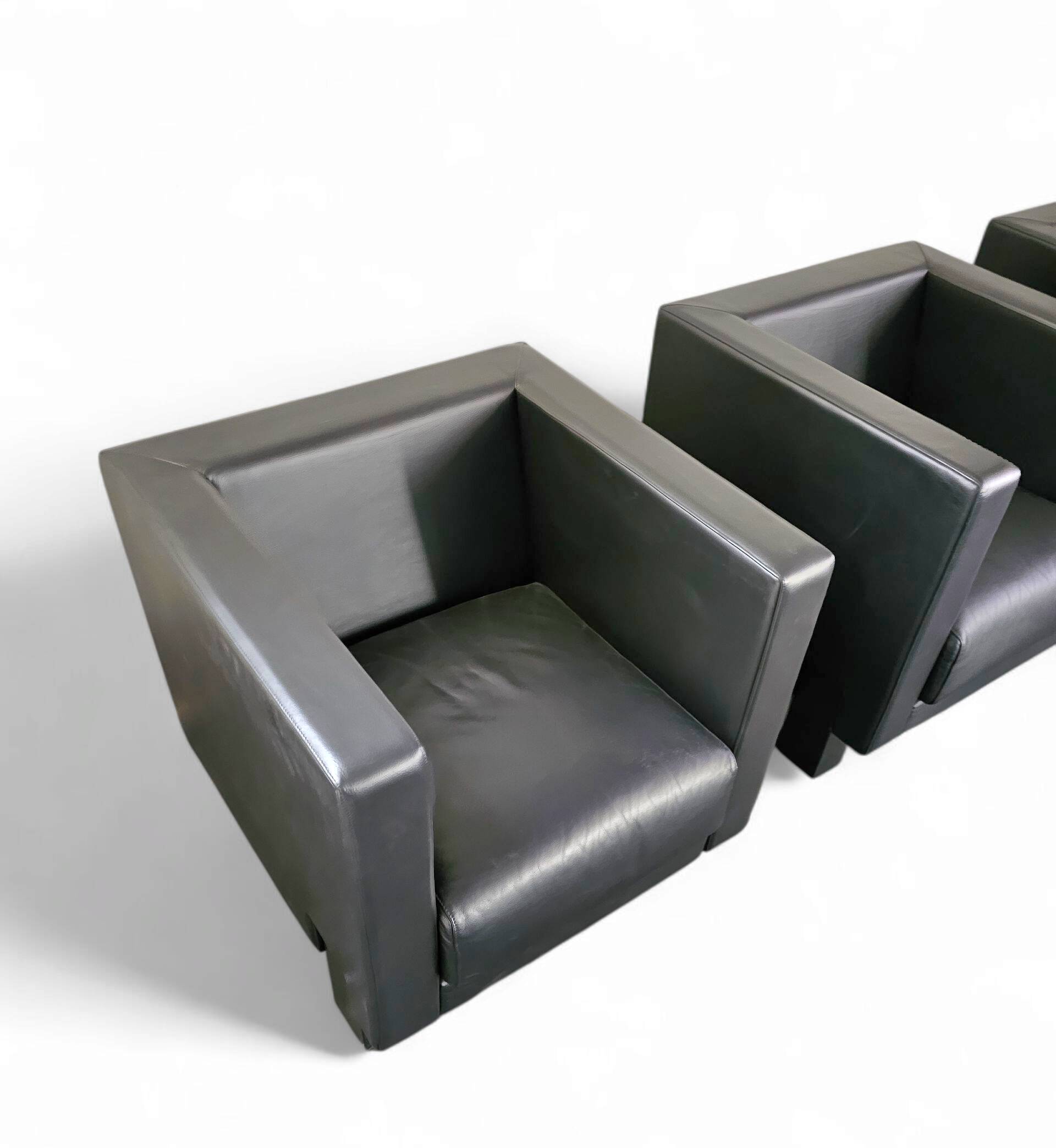 4 x Black Leather Poltrona Frau Moji Armchairs / sofa by Shigeru Uchida