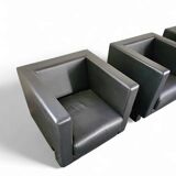 4 x Black Leather Poltrona Frau Moji Armchairs / sofa by Shigeru Uchida