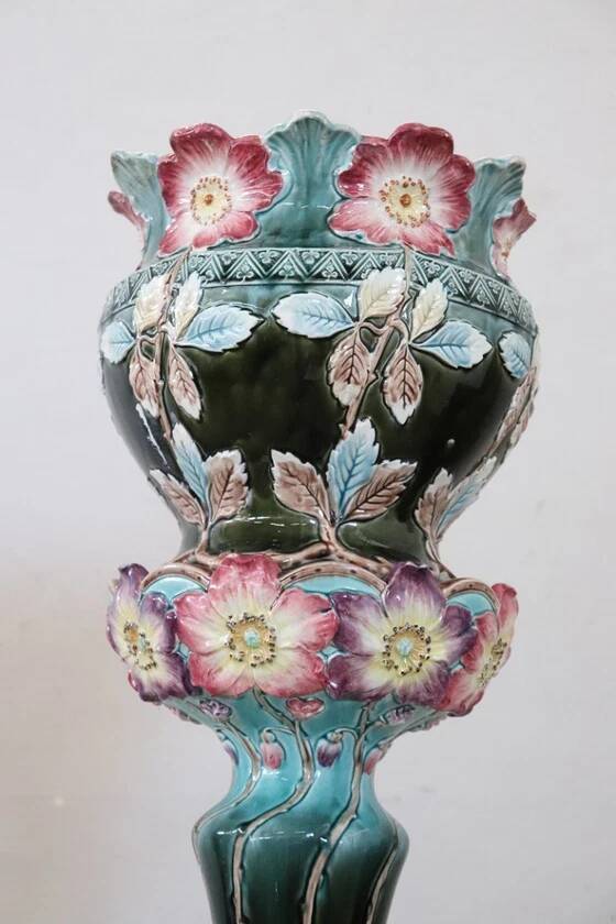 Art Nouveau ceramic vase with column, Italy early 20th century