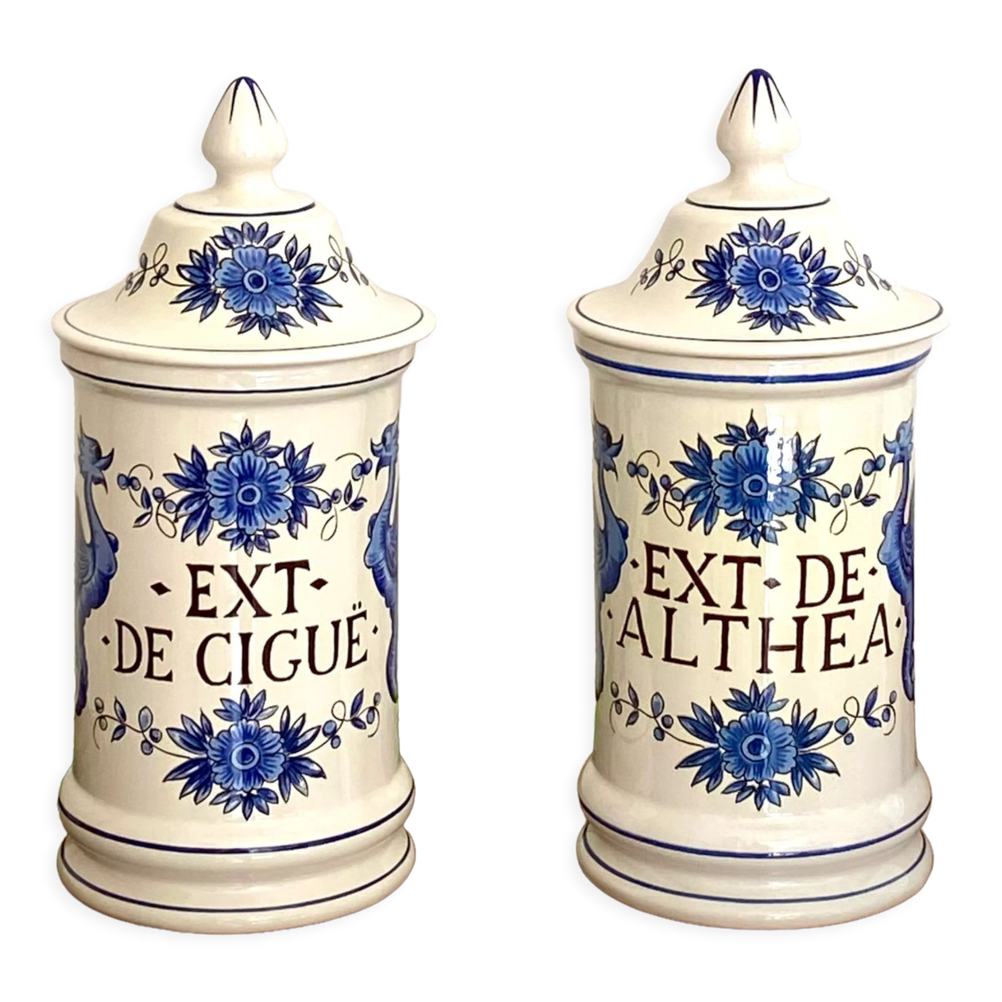 Pair of 2 apothecary jars / pharmacy - saint clement faience