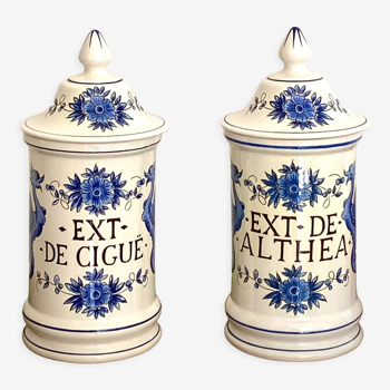 Pair of 2 apothecary jars / pharmacy - saint clement faience