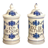 Pair of 2 apothecary jars / pharmacy - saint clement faience