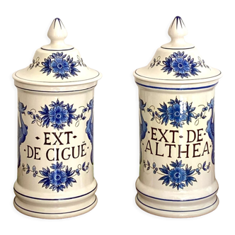 Pair of 2 apothecary jars / pharmacy - saint clement faience