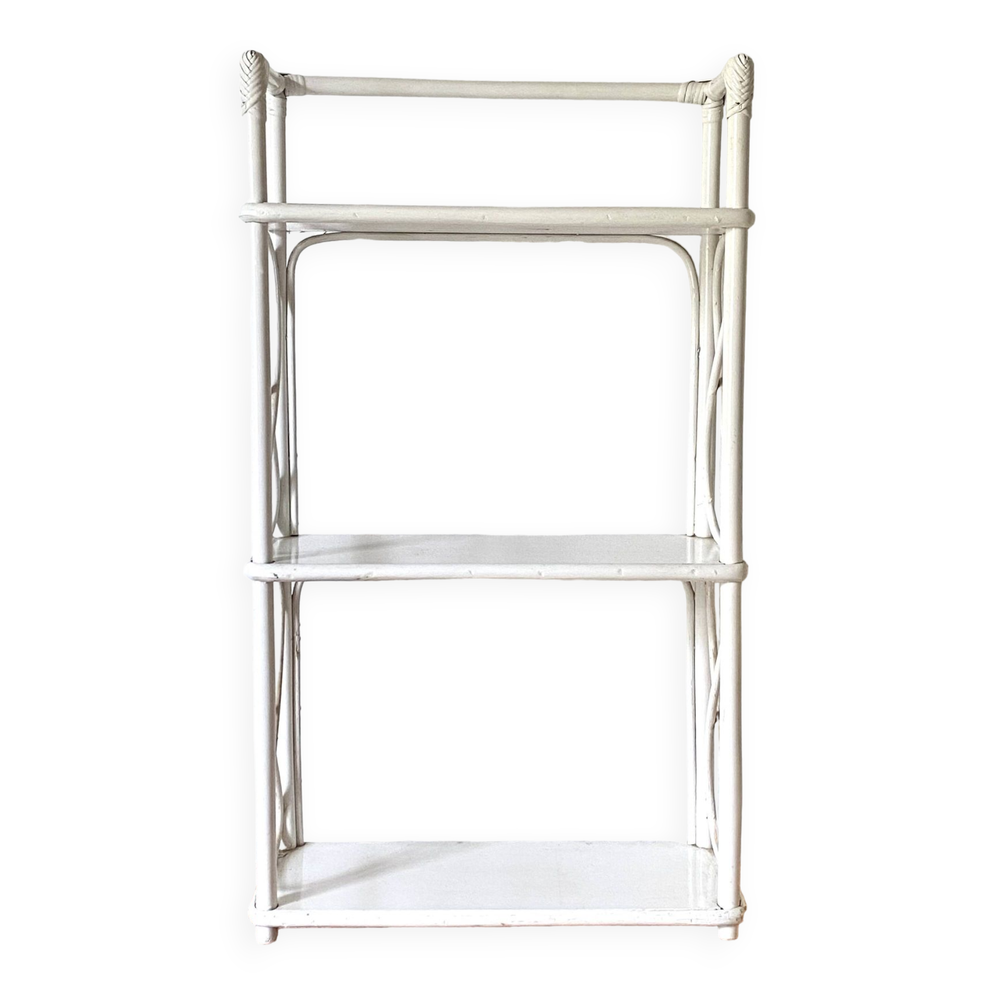 Vintage white lacquered rattan shelf