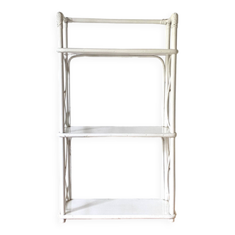 Vintage white lacquered rattan shelf