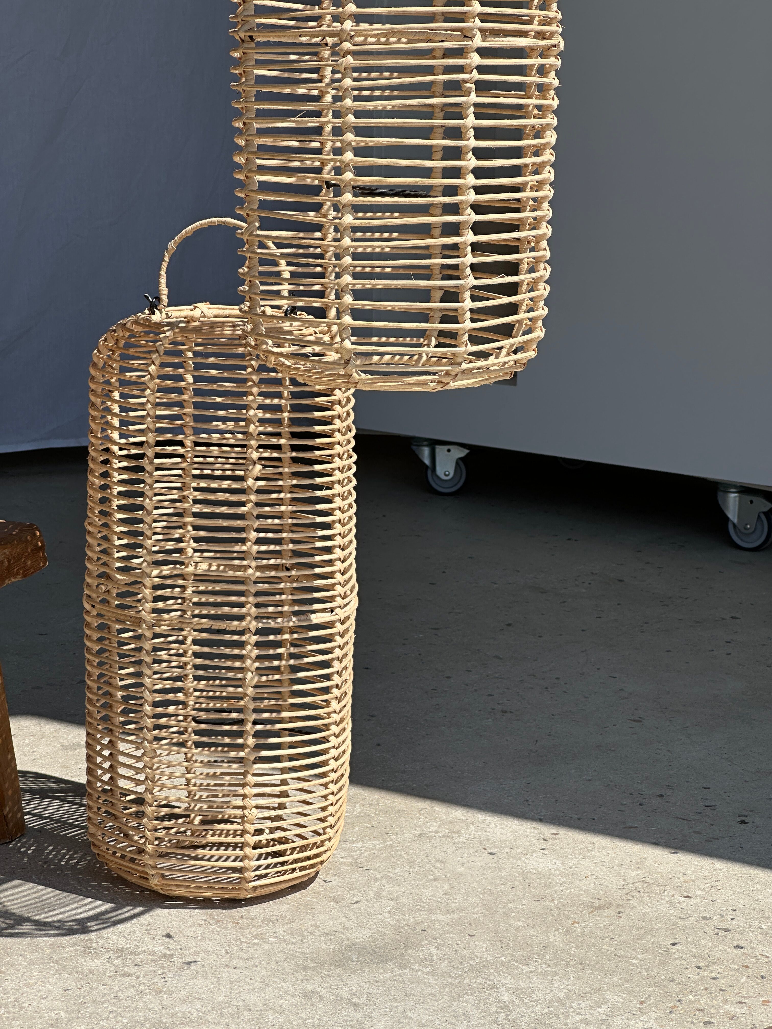 Large lantern-shaped rattan pendant lamp H50 D24