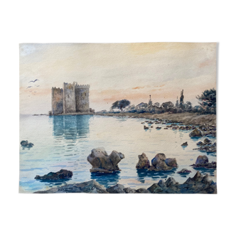 Watercolor Joséphine Vernay Ile St Honorat Cannes "Quiet in the evening" Marine