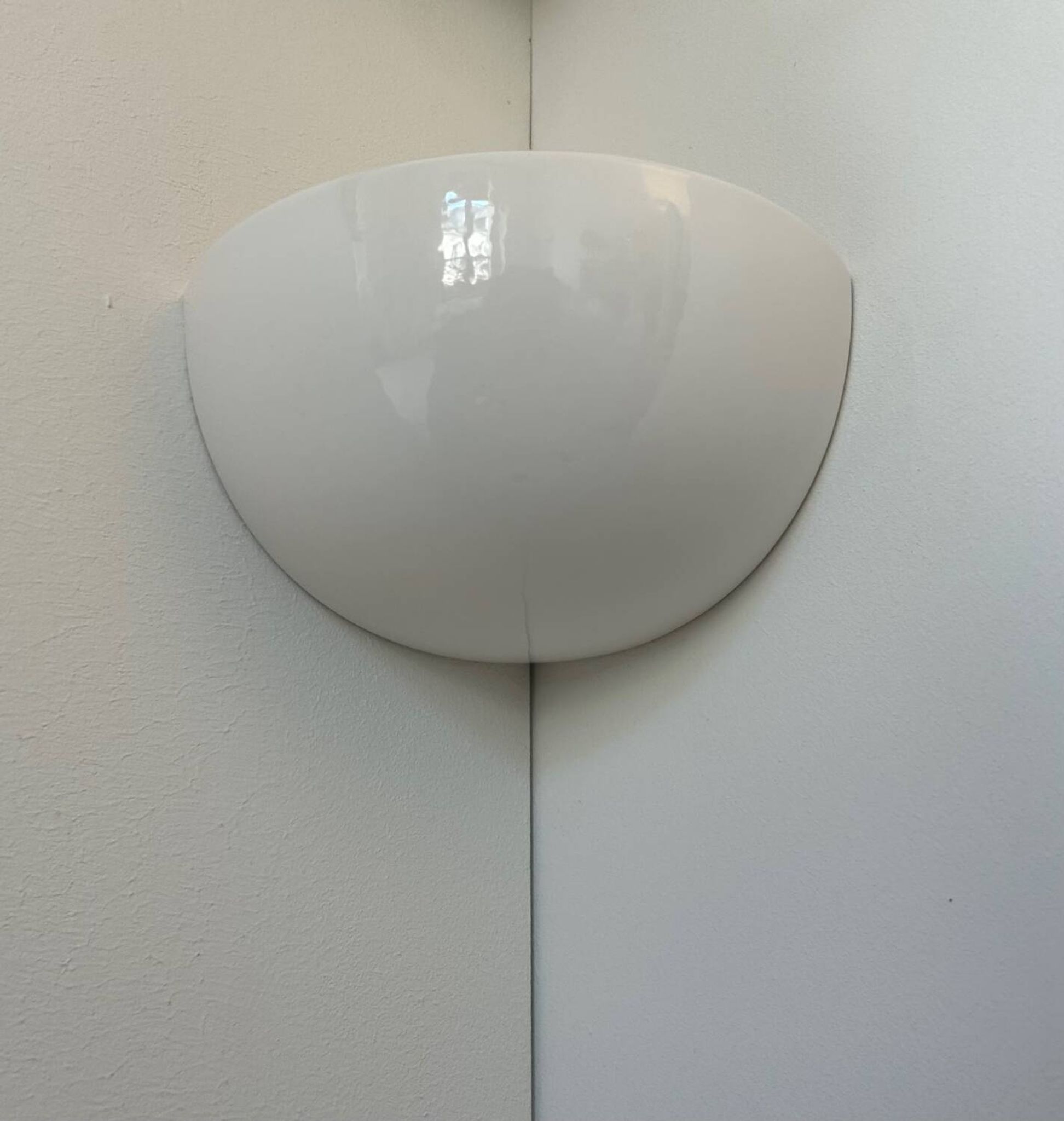 Vintage corner wall light, glossy white porcelain, France 1970