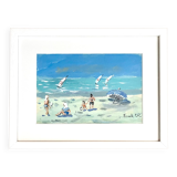 Plaisirs de la plage in Saint Lunaire, gouache on cardboard signed Fanch Lel